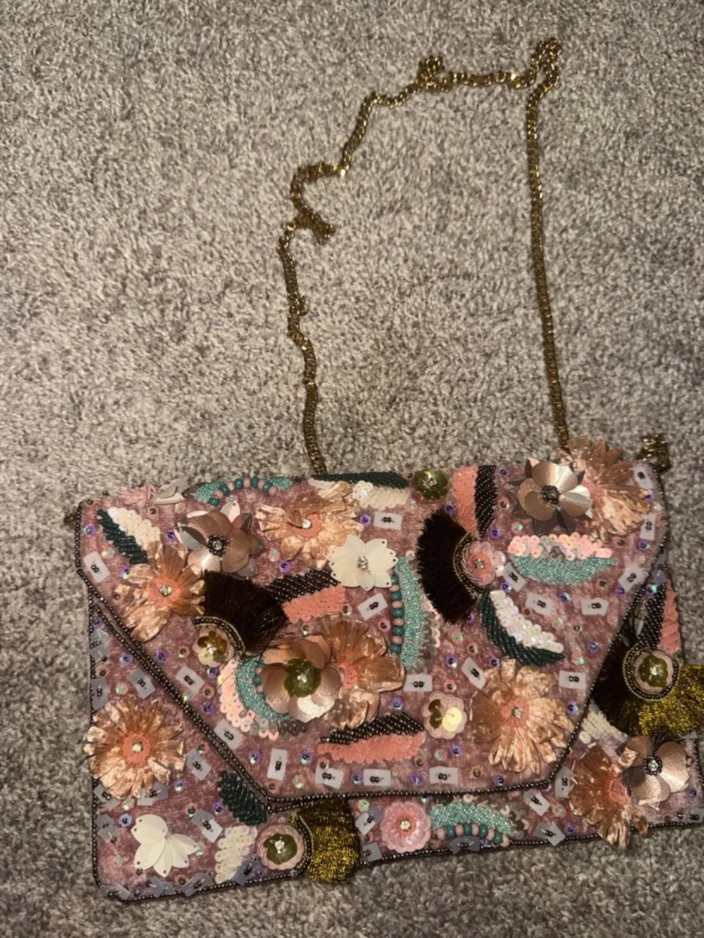 Lulu's Pink Floral Sequin Embellished Clutch